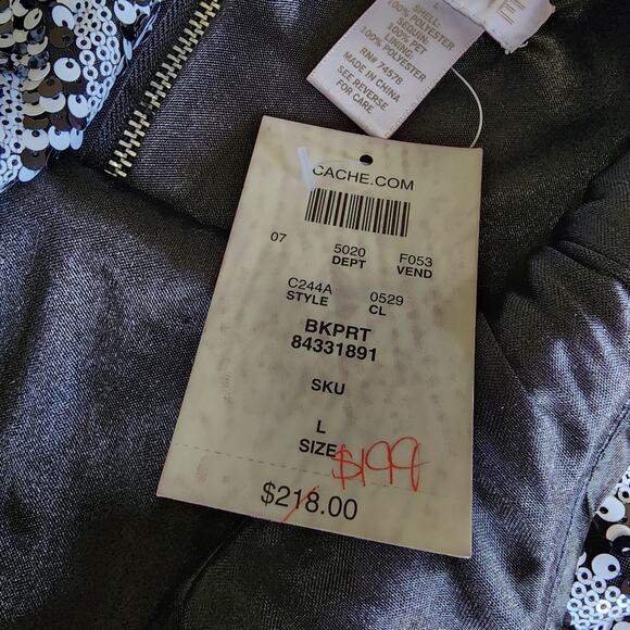 Cache Black & White Abstract Striped Sequin Cocktail Dress Mini Size Large - Picture 11 of 12